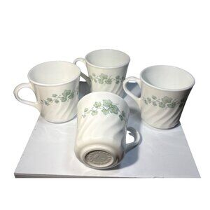 Corning Coffee Mugs Callaway Ivy Pattern White Swirl Lot of 4 Cups USA Corelle